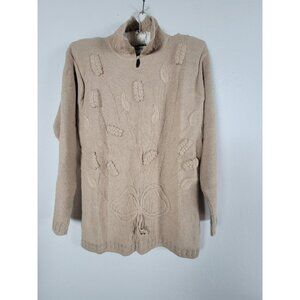 Deirdre McGuire Women's 100% Alpaca Wool Sweater Large Beige Floral Embroidered